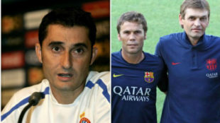 Valverde, en una comparecencia con el Espanyol; Rubi y Tito, posan con...