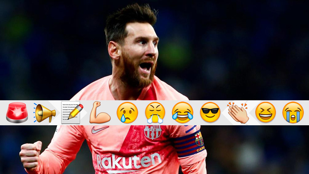 Messi celebra el primer gol al Espanyol