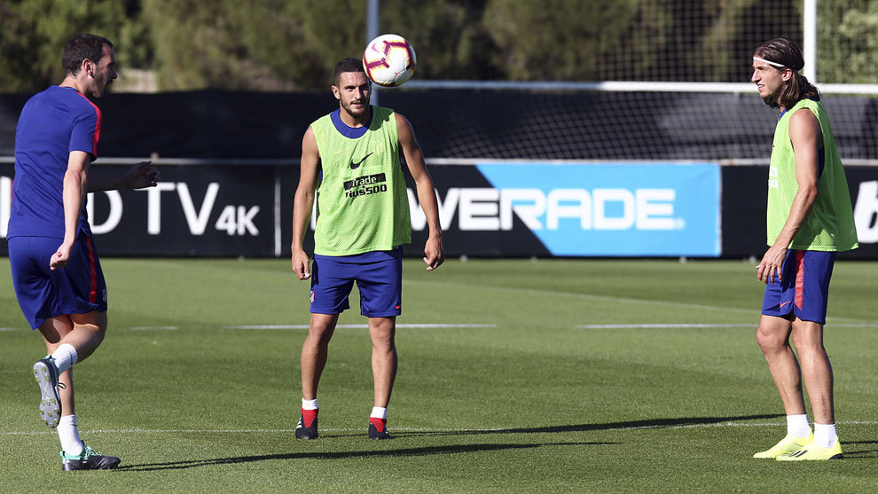Godn y Filipe en un entrenamiento del Atltico de Madrid.