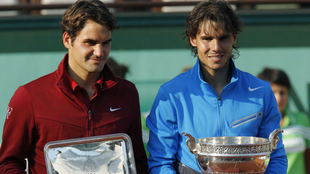 Federer y Nadal, en la ceremonia de Roland Garros 2011