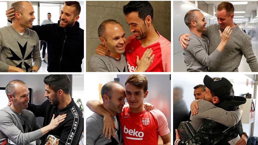 Iniesta pays his former Barcelona teammates a visit