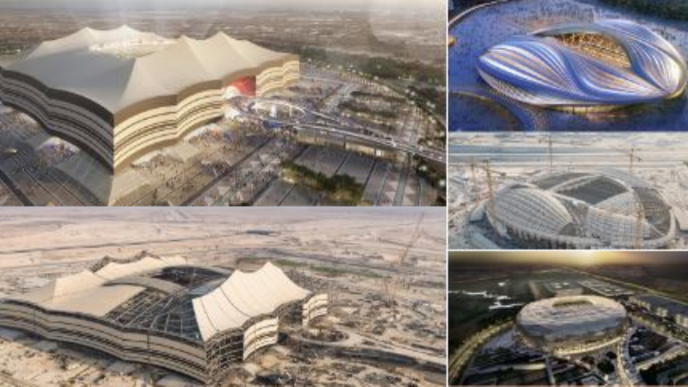 Vista area de varios de los estadios de Qatar 2022.