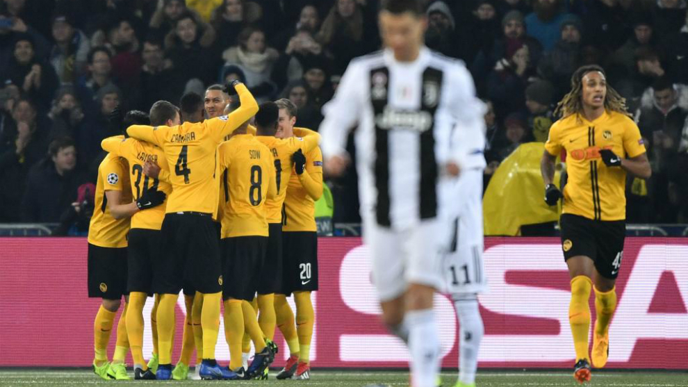 The Young Boys players celebrate.