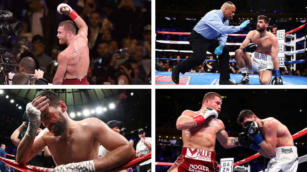Canelo, in the red shorts, proved to be too much for Fielding.