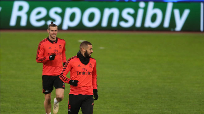Benzema y Bale, durante un entrenamiento.