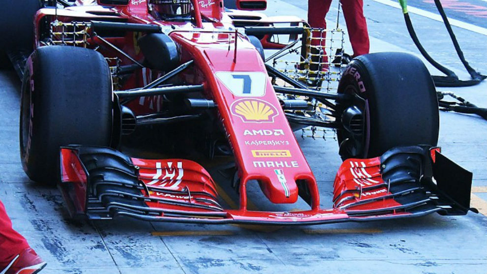 La parte delantera del Ferrari para la prxima campaa, con el...