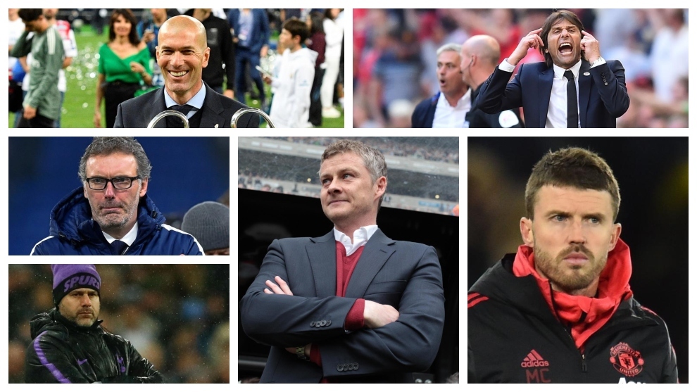 Zidane, Conte, Blanc, Solskjaer, Carrick and Pochettino.