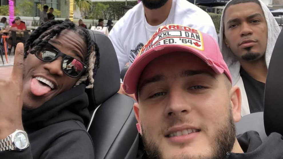 Michy Batshuayi with one of his friends in Miami.