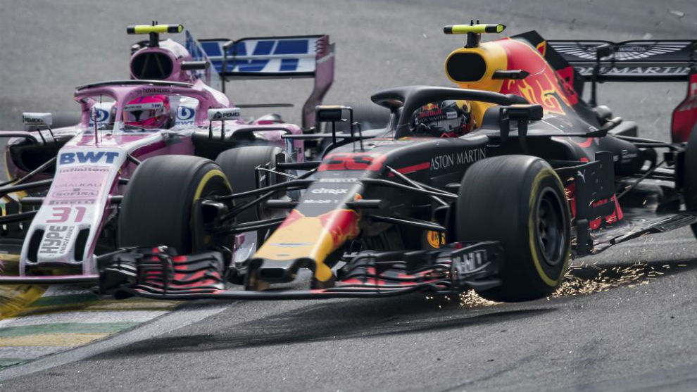 Verstappen choca con Ocon, en el GP de Brasil 2018.