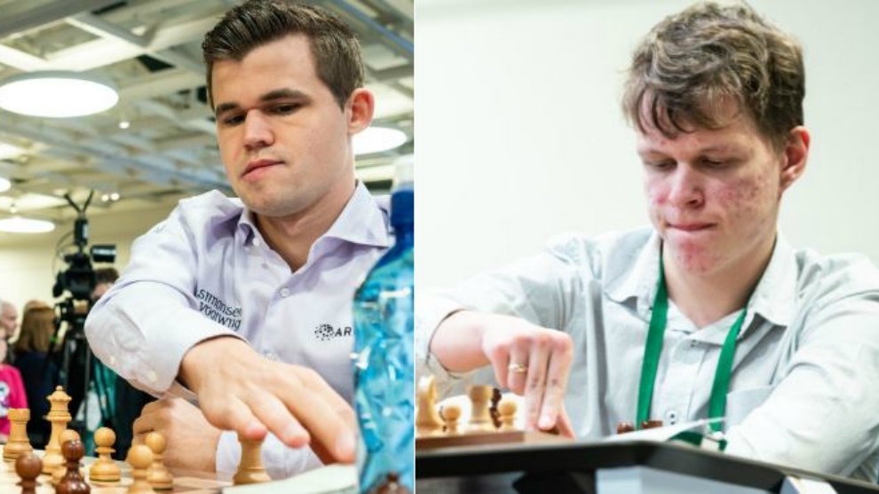 Magnus Carlsen y Vladislav Artemiev, en las partidas blitz.
