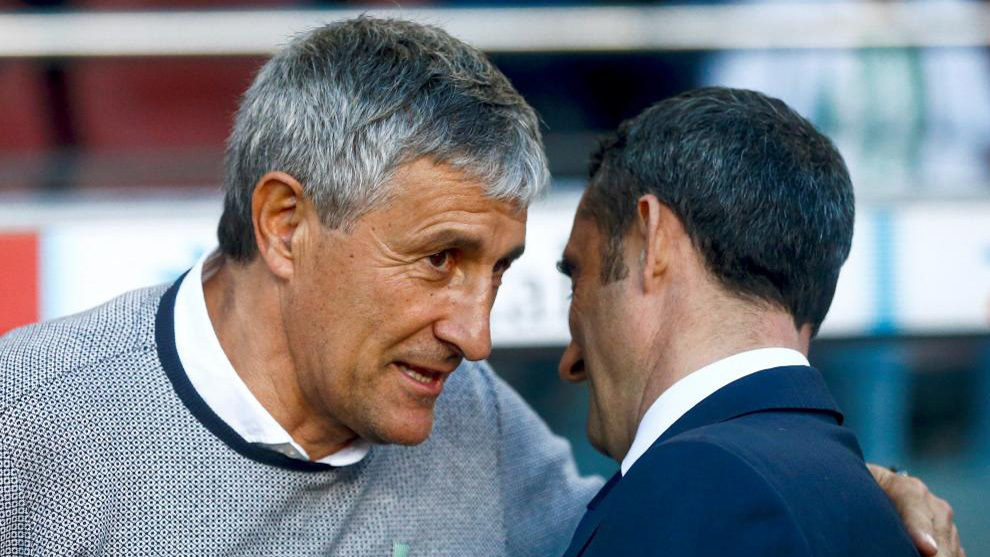 Setin saluda a Valverde en el ltimo Barcelona-Betis