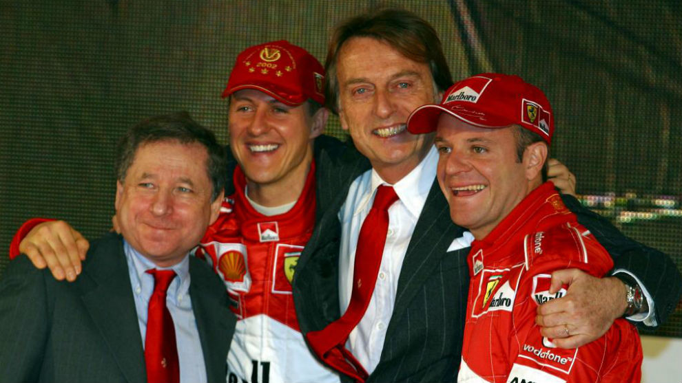 Schumacher junto a Montezemolo, Barrichello y Todt, en 2003