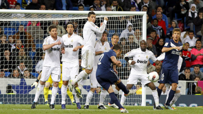 Cazorla hits the free-kick he scored from against Casillas on 18...