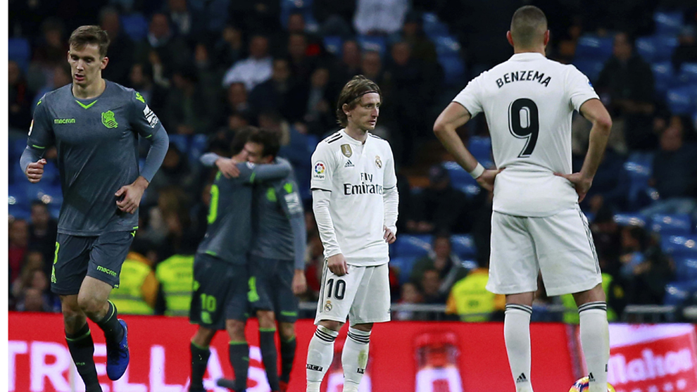 Modric y Benzema, tras marcar la Real el segundo gol.