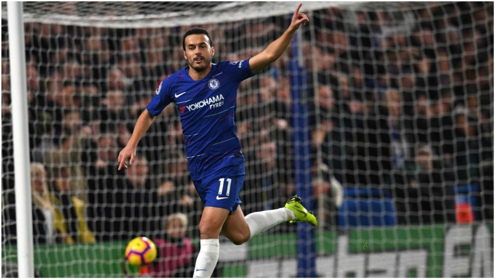 Pedro celebra el primer gol del Chelsea.