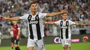 Cristiano celebra su gol al Milan.