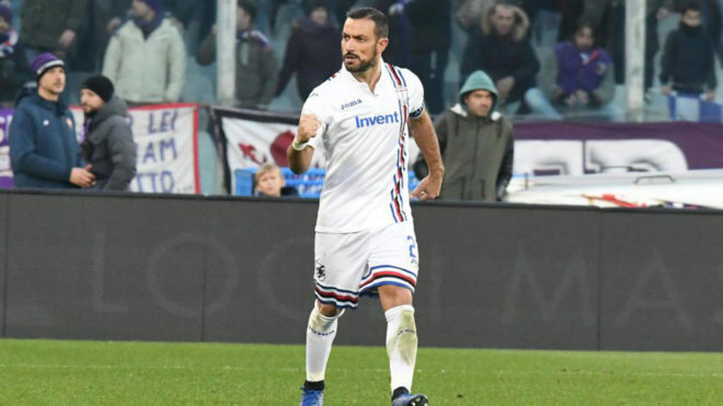 Quagliarella celebra su gol a la Fiorentina.