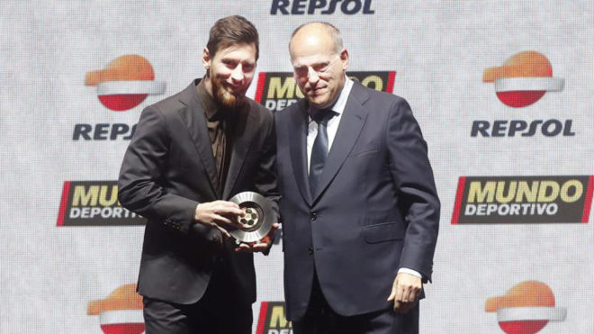 Messi and LaLiga president Javier Tebas.