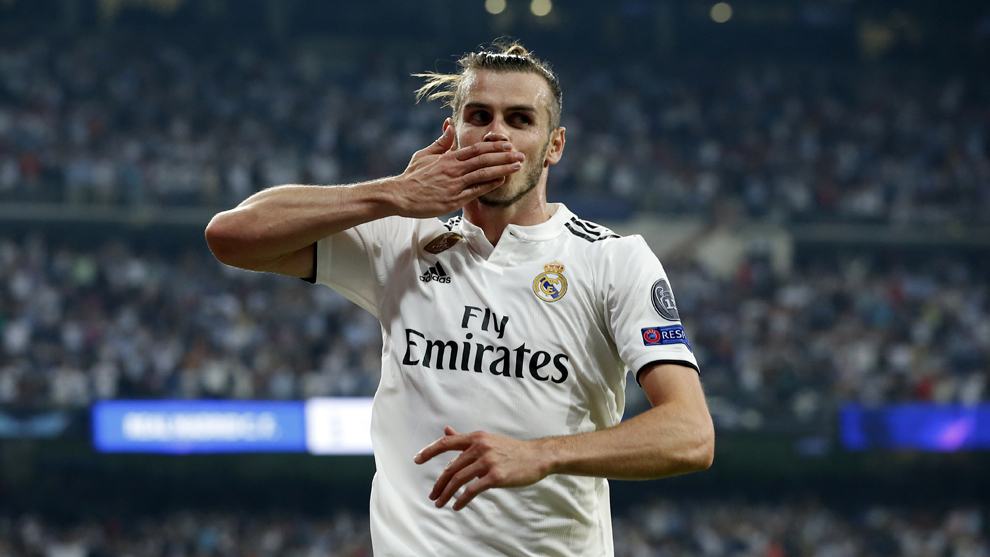 Bale celebra su gol a la Roma el 19 de septiembre, el ltimo en el...