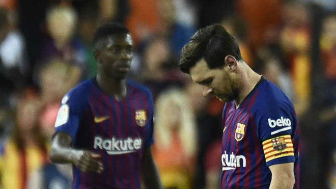Ousmane Dembele and Lionel Messi