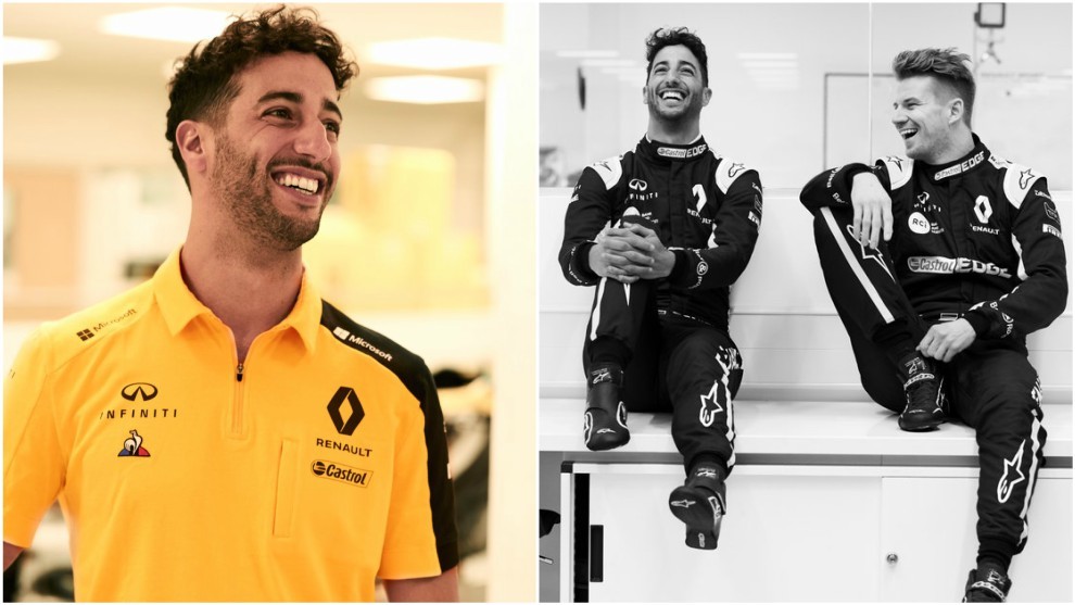 Ricciardo, de amarillo, y al lado junto a Hulkenberg.