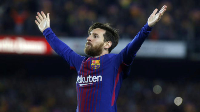 Messi celebrating a goal in the Clásico.