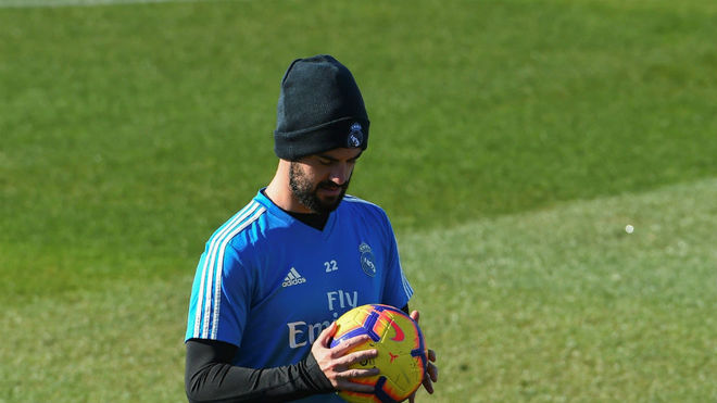 Isco looking pensive during training on Friday.