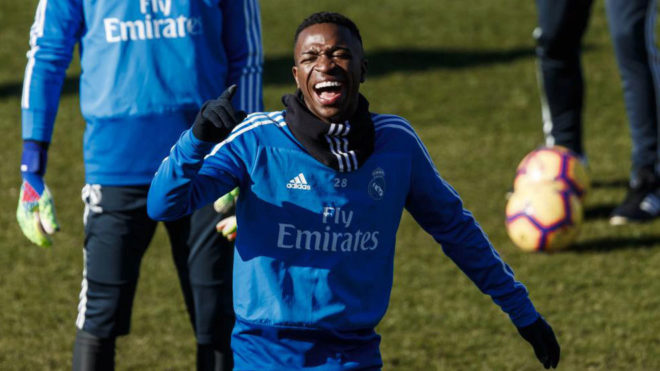 Vinicius during a training session with Real Madrid.