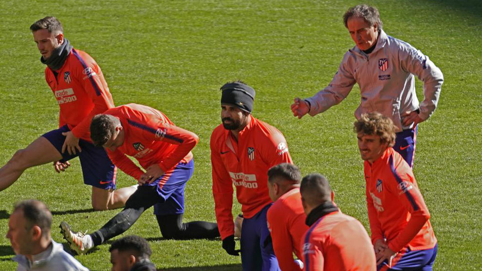 The Atletico Madrid players during a workout session at the Cerro del...