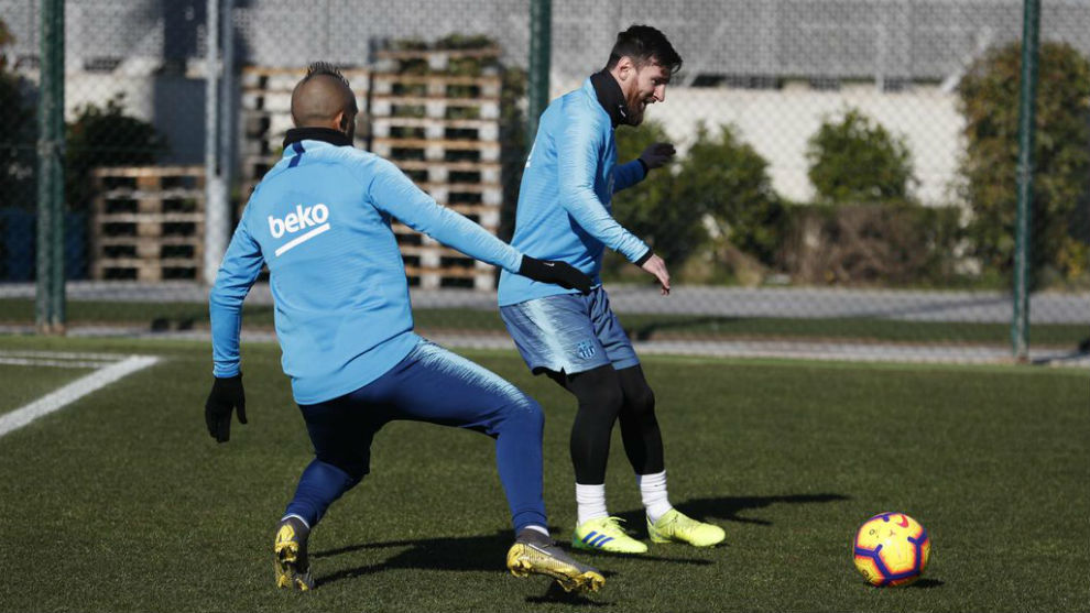 Messi during the training session on Thursday.