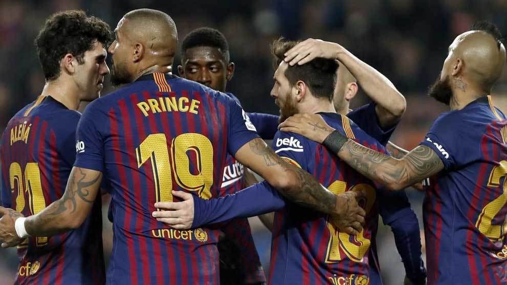 Messi celebrates a goal.
