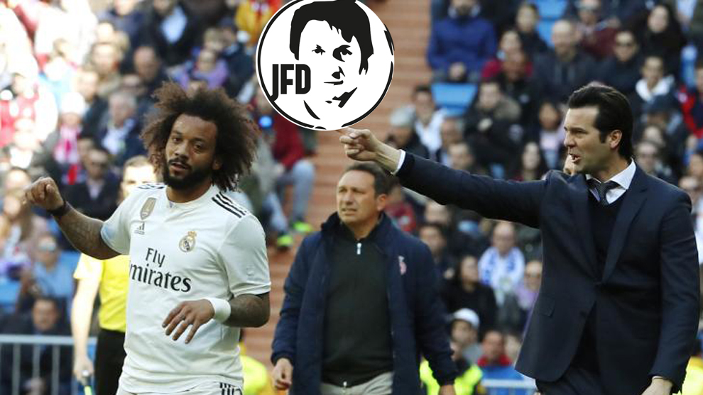 Marcelo and Solari during Sunday&apos;s match.