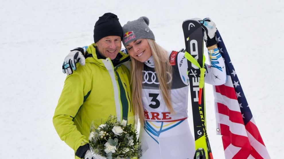 Ingemar Stenmark junto a Lindsey Vonn tras el descenso que supuso la...