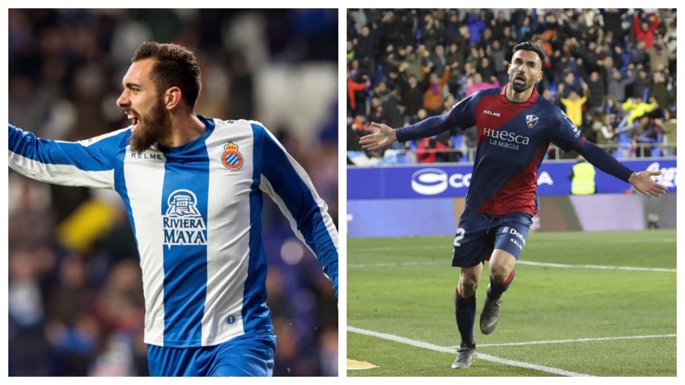 Borja Iglesias y Enric Gallego celebran un gol.