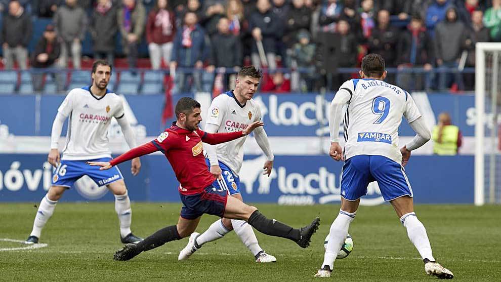 Fran Mrida, durante el Osasuna-Zaragoza de la pasada temporada
