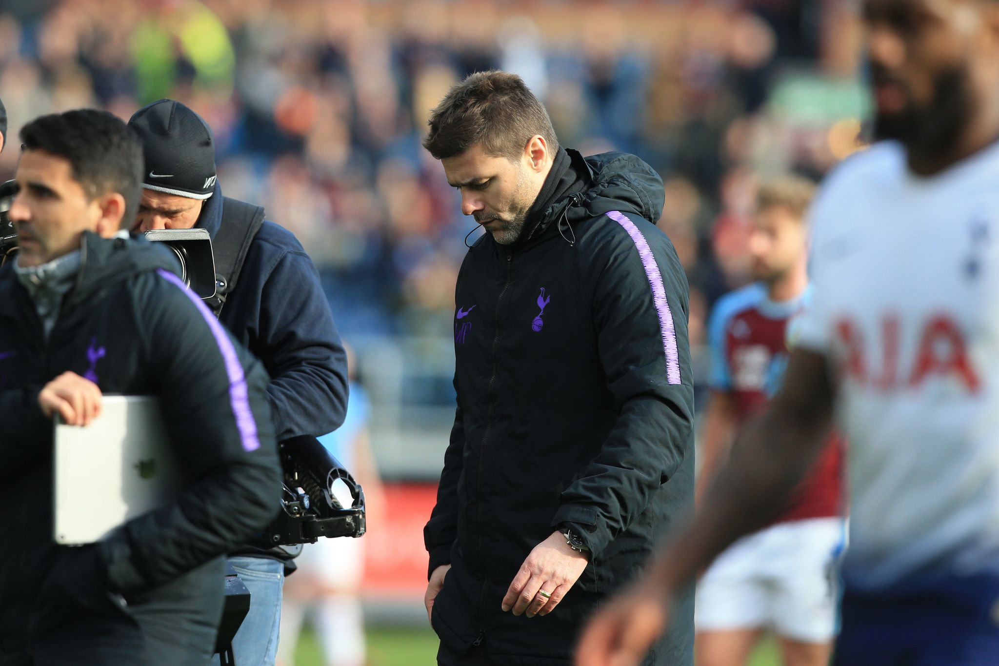Tottenham Hotspurs Argentinian head coach Mauricio <HIT>Pochettino</HIT> reacts after losing the English Premier League football match between Burnley and Tottenham Hotspur at Turf Moor in Burnley, north west England on February 23, 2019. (Photo by Oli SCARFF / AFP) / RESTRICTED TO EDITORIAL USE. No use with unauthorized audio, video, data, fixture lists, club/league logos or live services. Online in-match use limited to 120 images. An additional 40 images may be used in extra time. No video emulation. Social media in-match use limited to 120 images. An additional 40 images may be used in extra time. No use in betting publications, games or single club/league/player publications. /