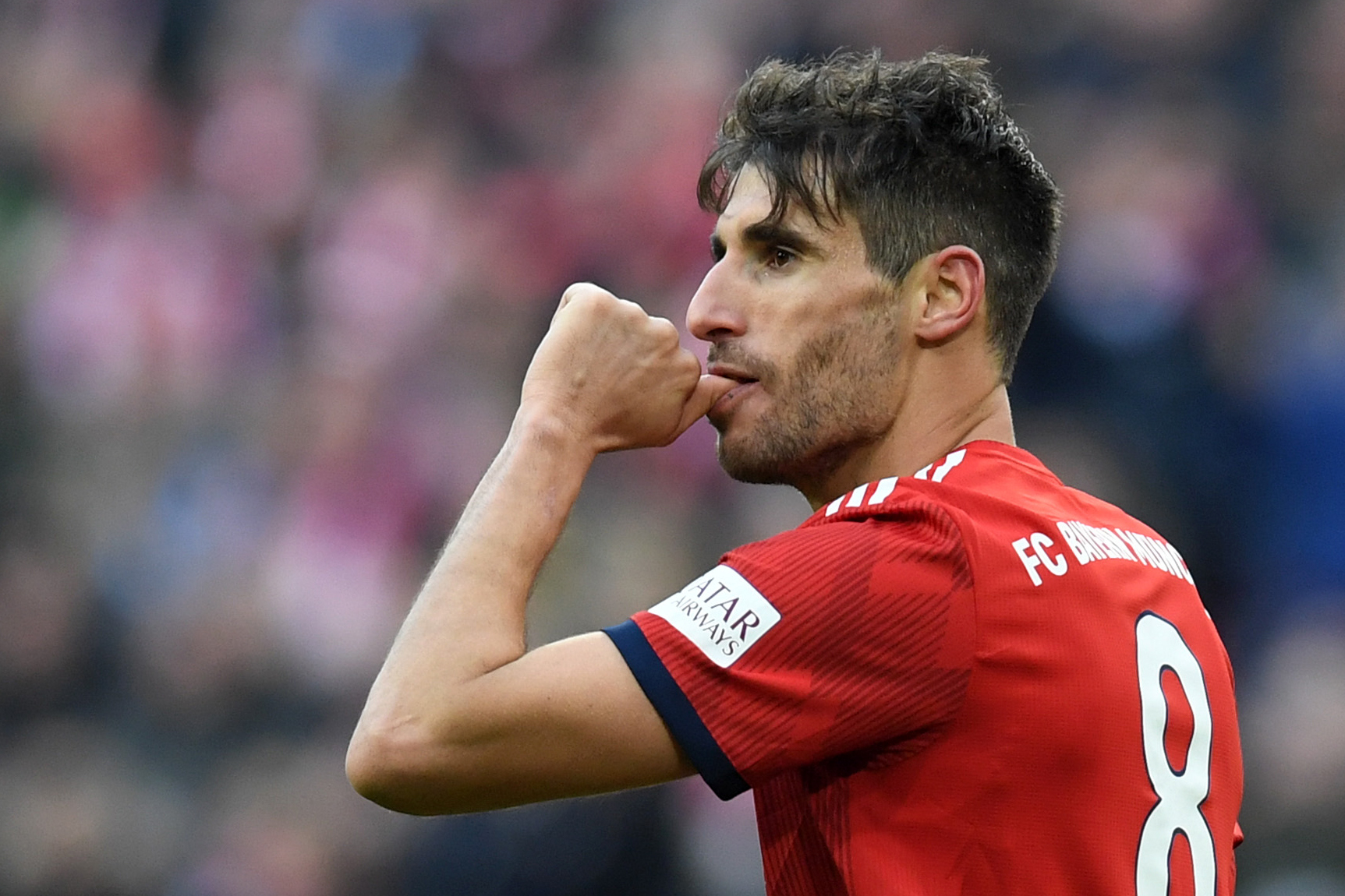 <HIT>Bayern</HIT> Munichs Spanish midfielder Javi Martinez reacts after scoring during the German first division Bundesliga football match <HIT>Bayern</HIT> Munich vs Hertha Berlin in Munich on February 23, 2019. (Photo by Christof STACHE / AFP) / DFL REGULATIONS PROHIBIT ANY USE OF PHOTOGRAPHS AS IMAGE SEQUENCES AND/OR QUASI-VIDEO