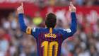 Messi celebra uno de los tres goles que marc ante el Sevilla.