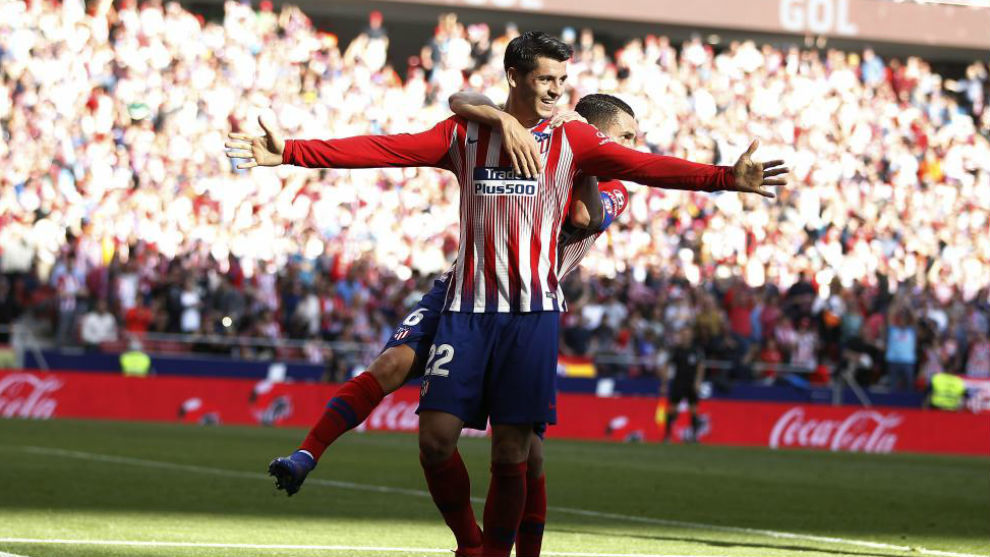 Morata celebra su primer gol con el Atltico.