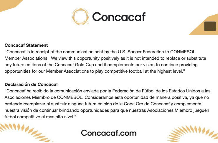Concacaf y Conmebol se unirían para un nuevo torneo en 2020