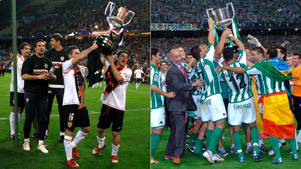 Valencia y Betis, celebrando las Copas de 2008 y 2005