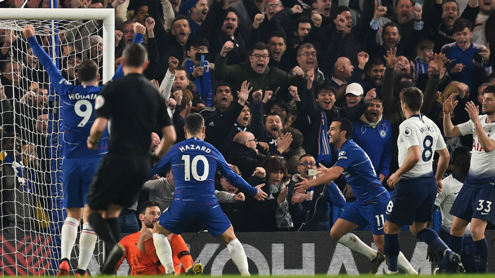 Pedro celebra su gol al Tottenham