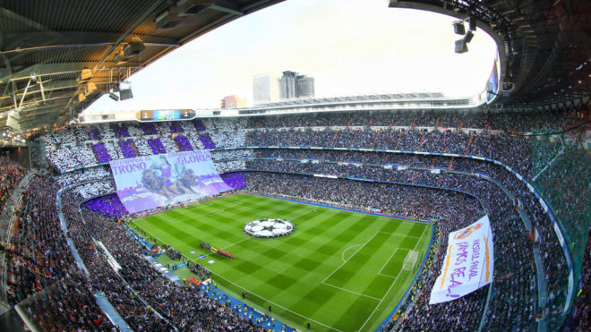 Panoramic photo of the Bernabu on a Champions League night.