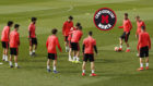 Los jugadores del Real Madrid, durante el entrenamiento en Valdebebas...