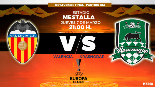 Valencia vs Krasnodar, hoy jueves 7 de marzo a partir de las 21:00...