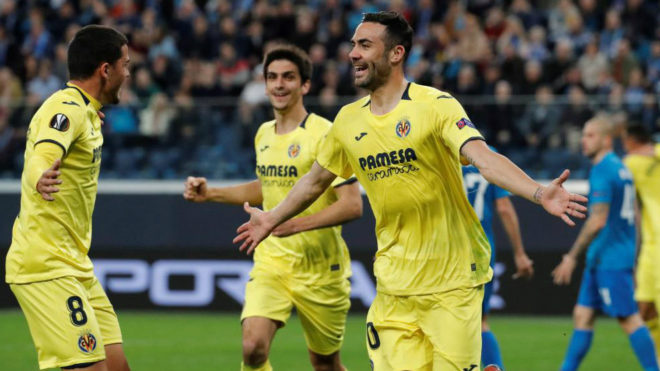 Iborra celebra su gol con el Villarreal.