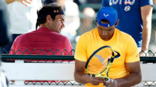 Federer y Nadal, en un entrenamiento en Indian Wells