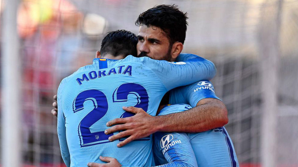 Griezmann, Morata y Diego Costa celebran un gol.