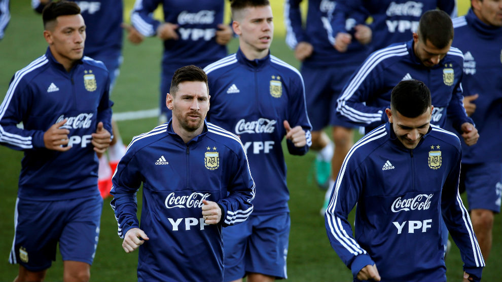 Messi, en su primer entrenamiento en Valdebebas el martes.