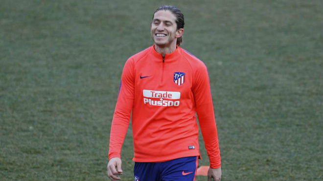 Filipe Luis during a training session with Atletico Madrid.